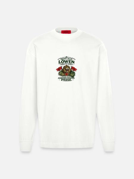Löwe und marokkanische Pässe - Heavyweight Oversized Organic Langarmshirt Made in EU - OFF WHITE