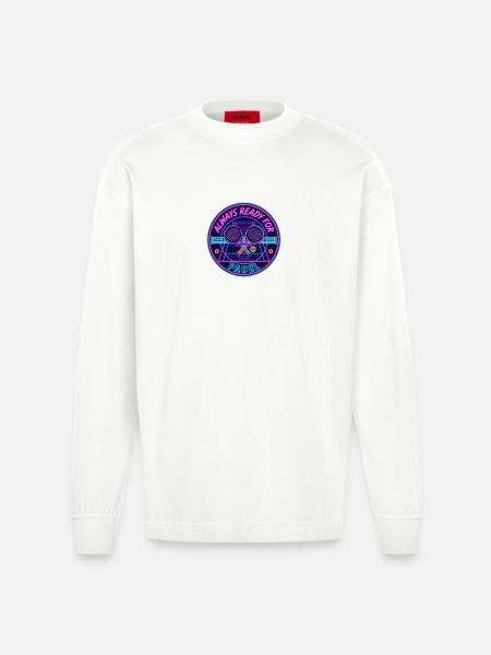 Neon Padel Club Logo - Heavyweight Oversized Organic Longsleeve Shirt Made in EU - OFF WHITE