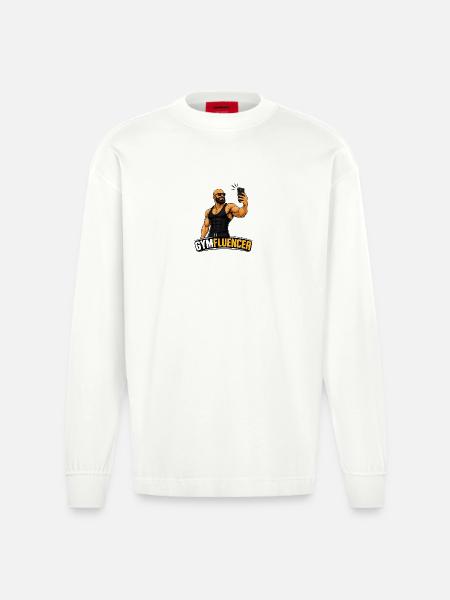 Gymfluencer – Selfie Beast – Beard Edition - Heavyweight Oversized Organic Longsleeve Shirt Made in EU - OFF WHITE