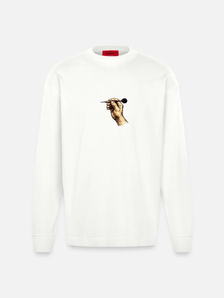 Unerring hand with darts - Heavyweight Oversized Organic Longsleeve Shirt Made in EU - OFF WHITE