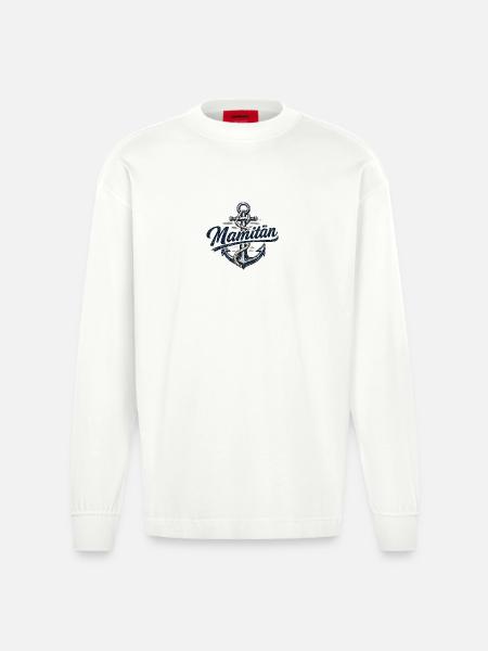 Mamitän - Anchor with rope - Heavyweight Oversized Organic Longsleeve Shirt Made in EU - OFF WHITE