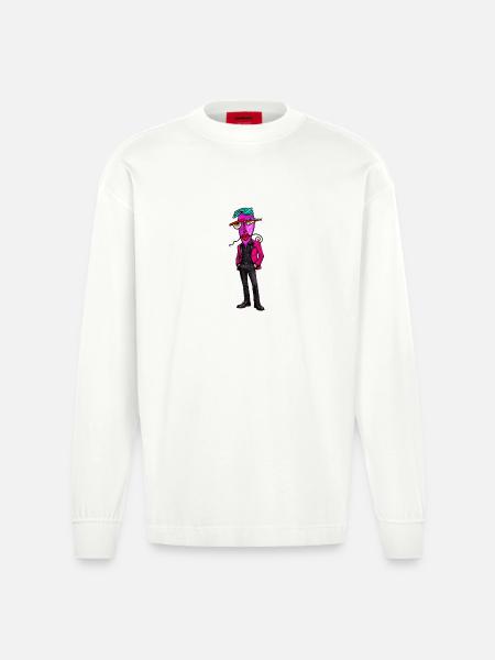 Psychedelischer Anzugheld Neon - Heavyweight Oversized Organic Langarmshirt Made in EU - OFF WHITE