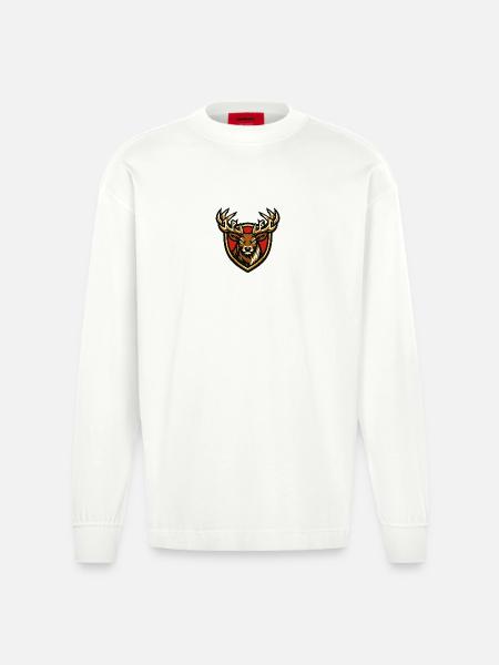 Hirsch im Wappenstil - Heavyweight Oversized Organic Langarmshirt Made in EU - OFF WHITE