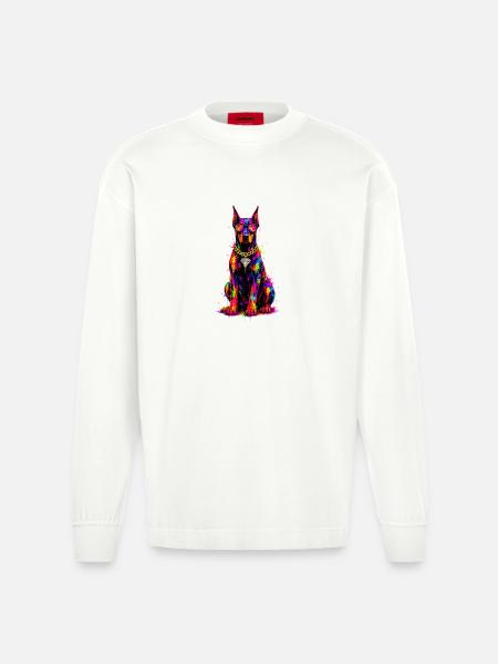 Bunter Neonhund mit Diamant - Heavyweight Oversized Organic Langarmshirt Made in EU - OFF WHITE