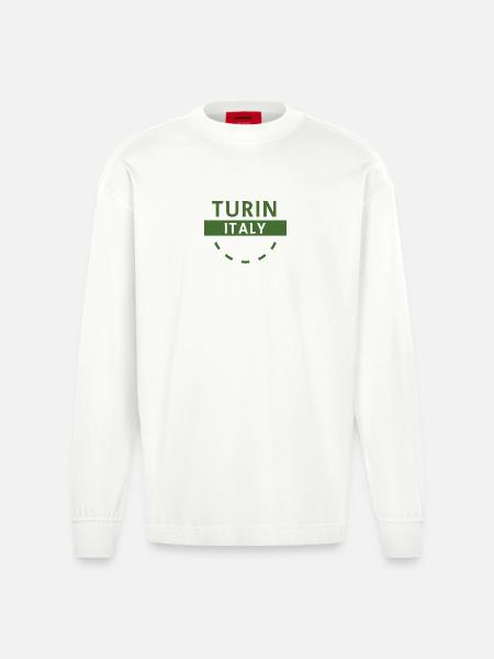 Turin Italy Emblem - Heavyweight Oversized Organic Longsleeve Shirt Made in EU - OFF WHITE