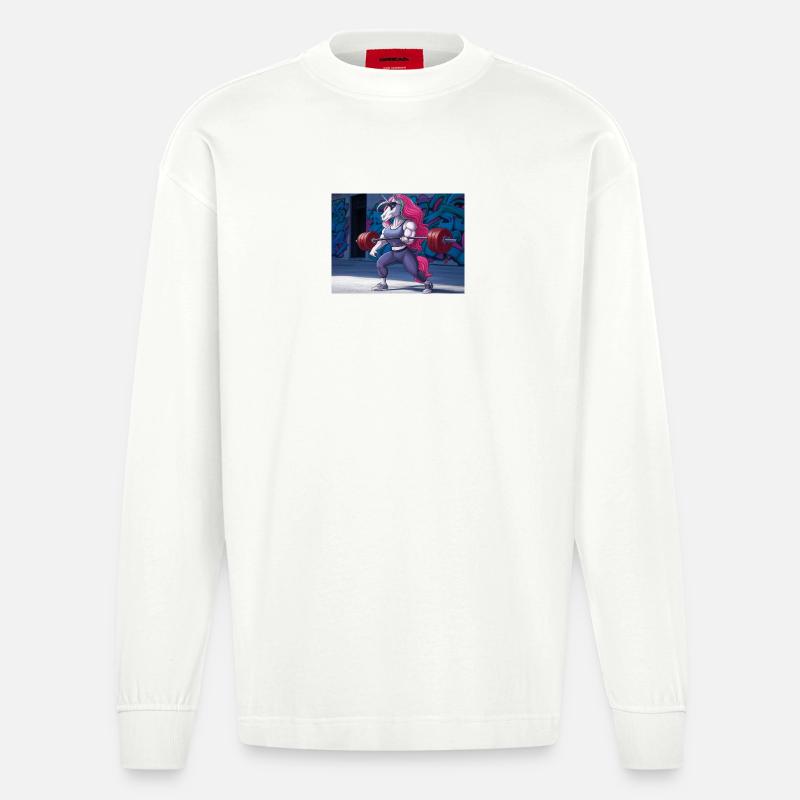 Kraftvolles Einhorn-Training - Heavyweight Oversized Organic Langarmshirt Made in EU - OFF WHITE