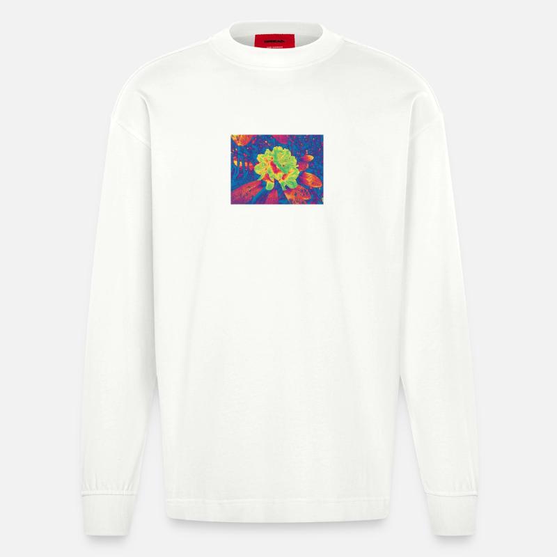Fleur Néon Fleur Psychédélique - Manches longues bio épais oversize fabriqué en UE - OFF WHITE