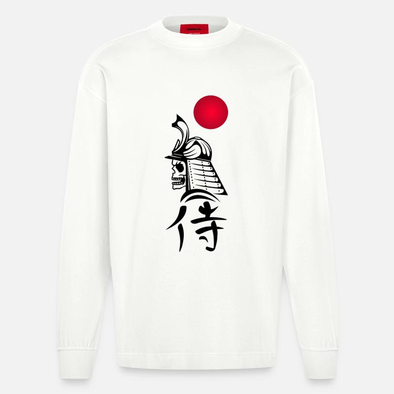 Schwarzer Samurai und Rote Sonne - Heavyweight Oversized Organic Langarmshirt Made in EU - OFF WHITE