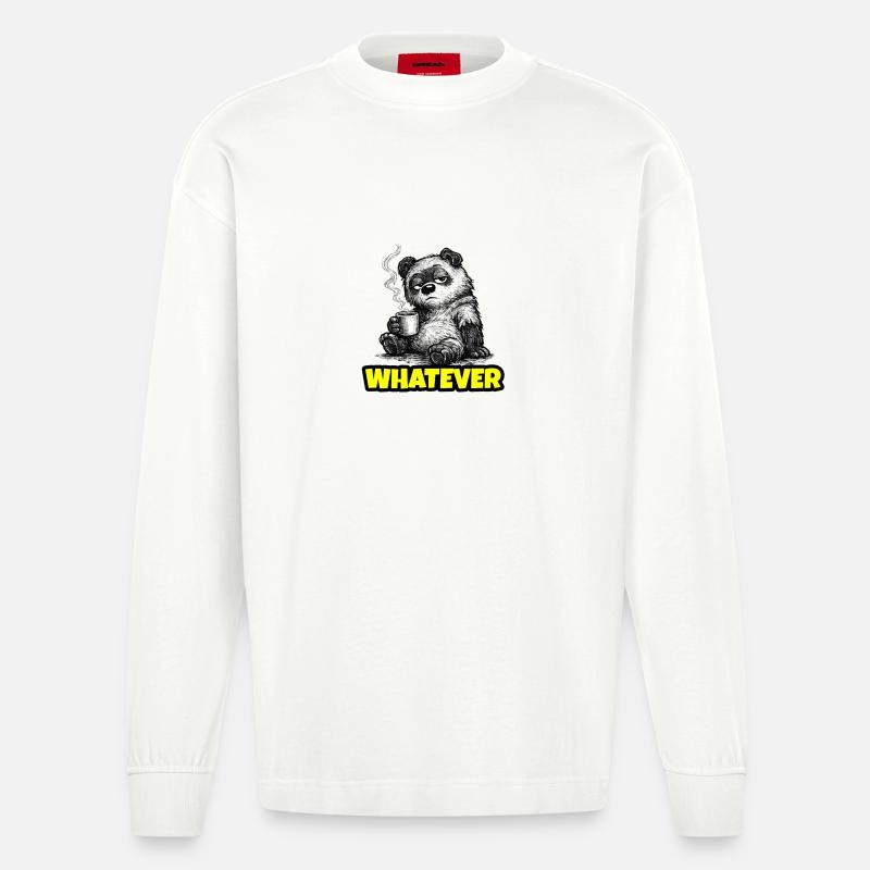Whatever – Grumpy Bear Coffee (Sketch) - Manches longues bio épais oversize fabriqué en UE - OFF WHITE