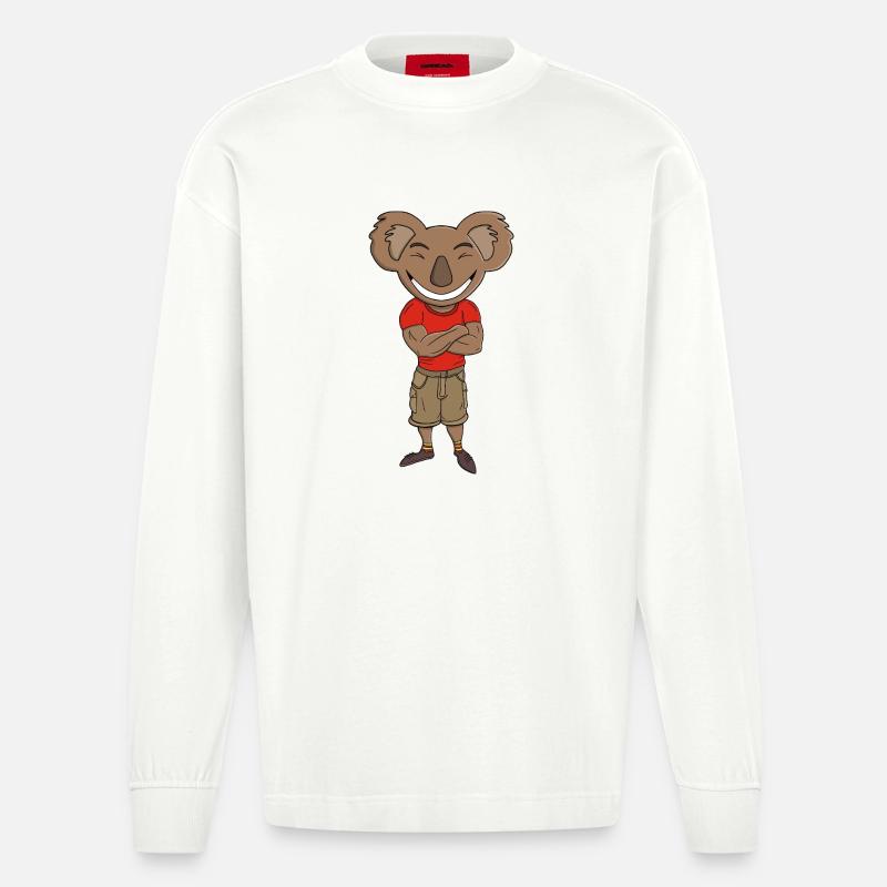 Fröhlicher Koala verschränkte Arme - Heavyweight Oversized Organic Langarmshirt Made in EU - OFF WHITE