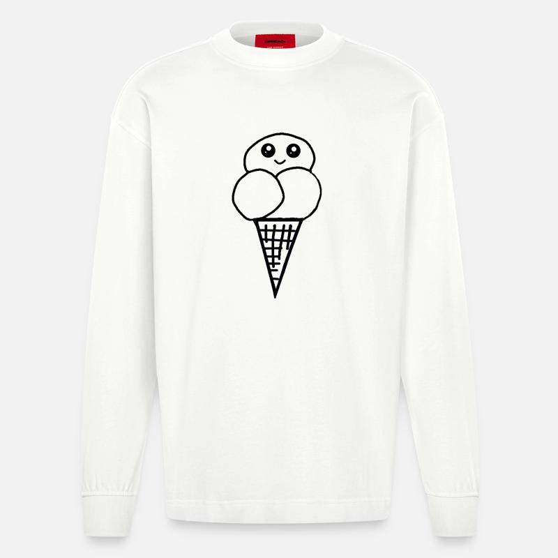 Eis Eiswaffel Eistüte Eiscreme Eiskrem - Heavyweight Oversized Organic Longsleeve Shirt Made in EU - OFF WHITE