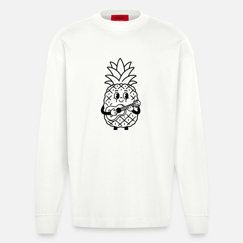 Ananas mit Ukulele - Heavyweight Oversized Organic Langarmshirt Made in EU - OFF WHITE