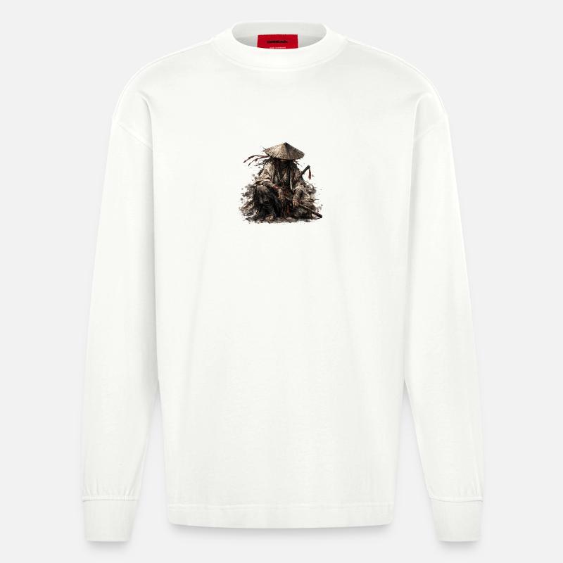 Shadow Ronin Samurai - Heavyweight Oversized Organic Longsleeve Shirt Made in EU - OFF WHITE