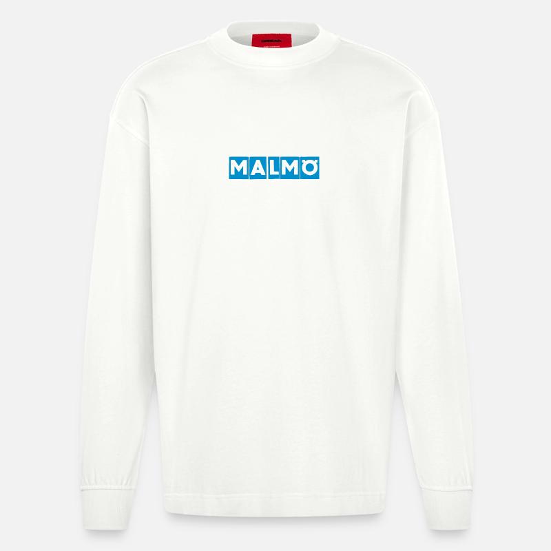 Malmö – Conception de texte bleu - Manches longues bio épais oversize fabriqué en UE - OFF WHITE