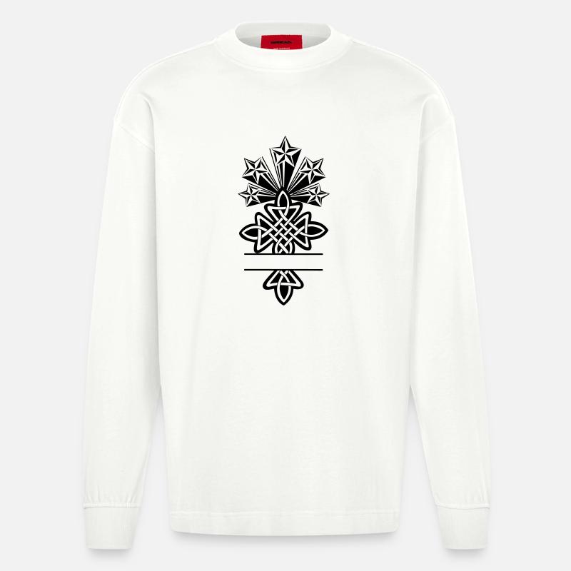 Monogramme de croix celtique cinq étoiles - Manches longues bio épais oversize fabriqué en UE - OFF WHITE