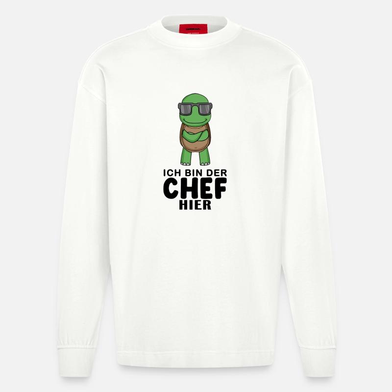 Chef Spruch mit Schildkröte Motiv - Heavyweight Oversized Organic Langarmshirt Made in EU - OFF WHITE