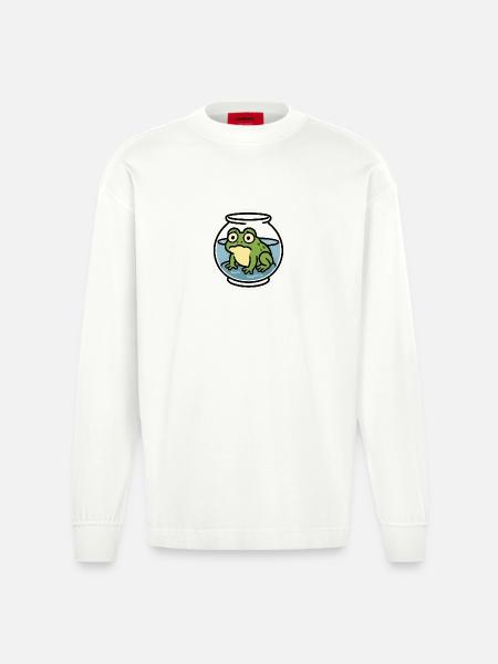 Frog in a Bowl - Heavyweight Oversized Organic Longsleeve Shirt Made in EU - OFF WHITE