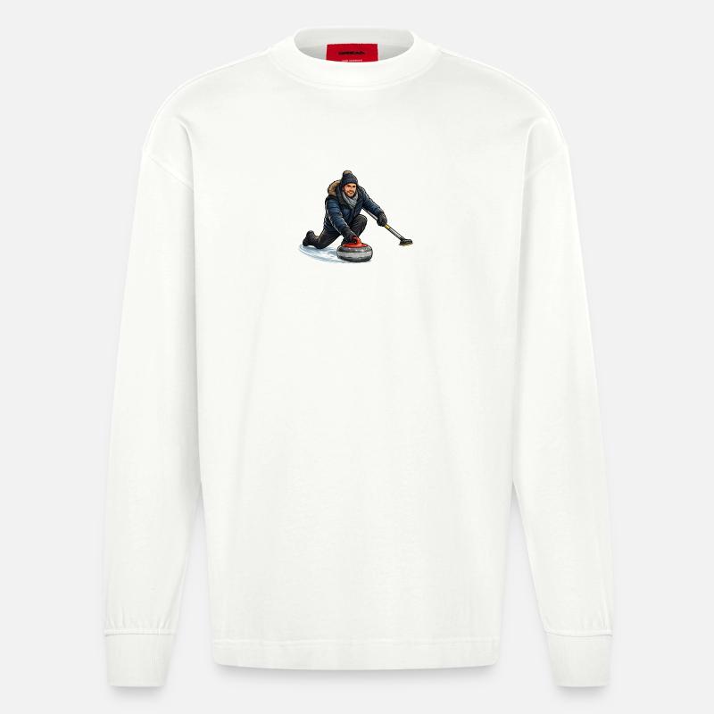 Curlingheld im Eiswind - Heavyweight Oversized Organic Langarmshirt Made in EU - OFF WHITE
