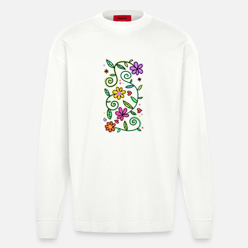 Dekorative Doodle-Gänseblümchen - Heavyweight Oversized Organic Langarmshirt Made in EU - OFF WHITE