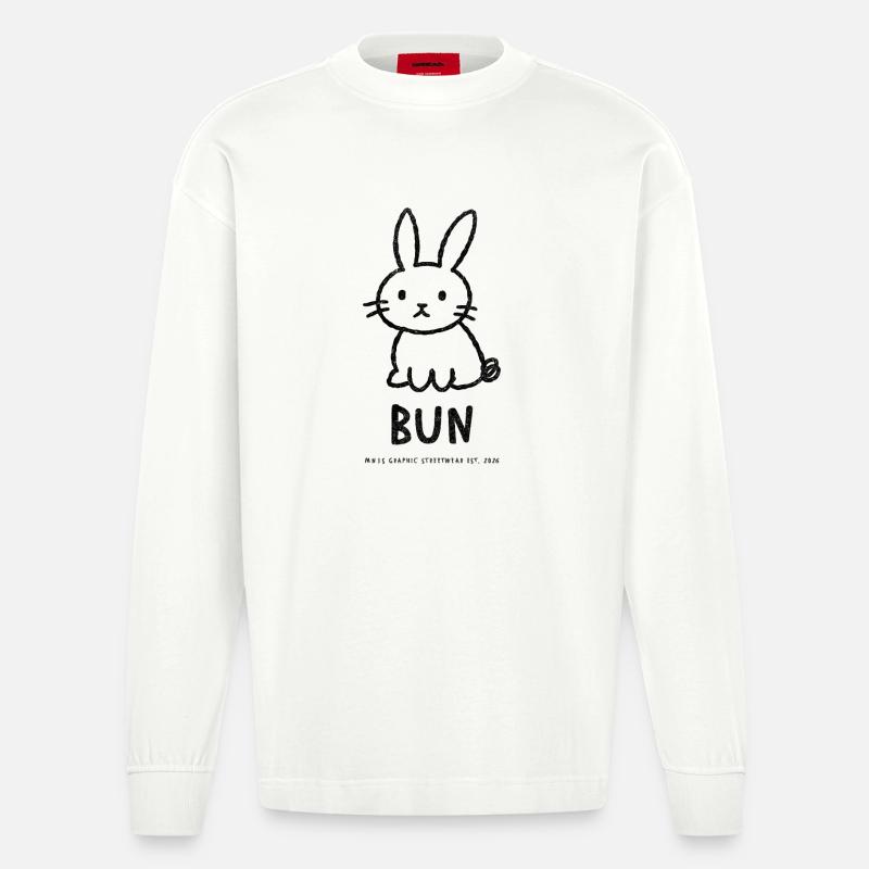 Chignon graphique naïf – Imprimé devant - Manches longues bio épais oversize fabriqué en UE - OFF WHITE