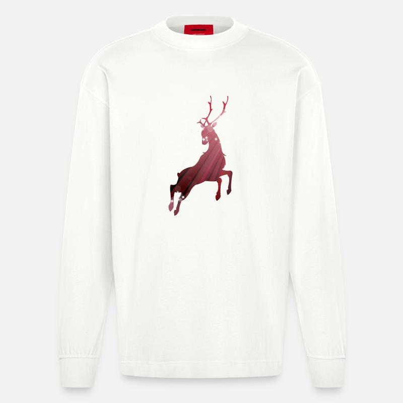 Umriss eines springenden Hirsches - Heavyweight Oversized Organic Langarmshirt Made in EU - OFF WHITE