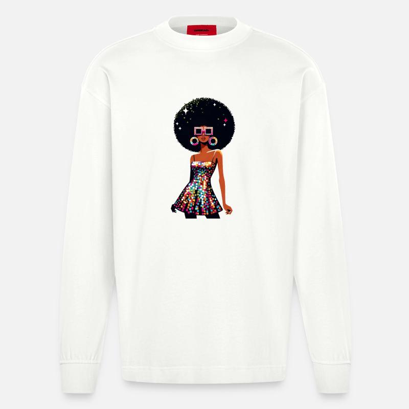 Disco Afro Glam Sequins Design - Manches longues bio épais oversize fabriqué en UE - OFF WHITE