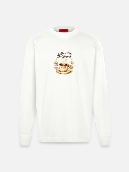 coffe_ist_my_live_language - Heavyweight Oversized Organic Longsleeve Shirt Made in EU - OFF WHITE