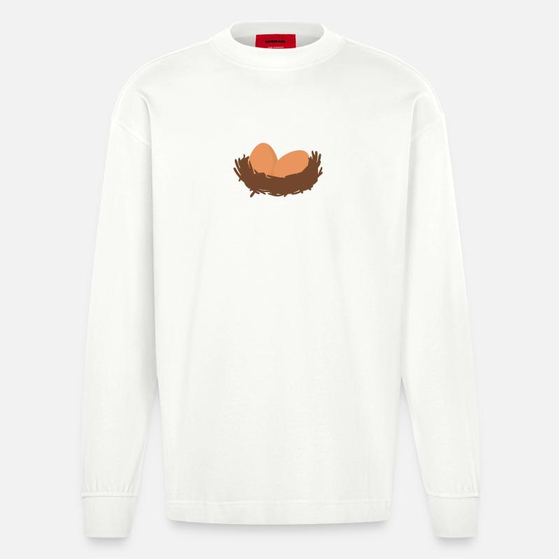 Eier Nest Egg Easter - Heavyweight Oversized Organic Langarmshirt Made in EU - OFF WHITE
