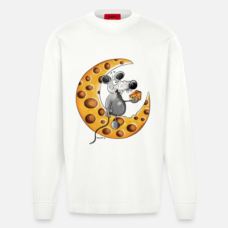 Maus liebt Käse - Heavyweight Oversized Organic Langarmshirt Made in EU - OFF WHITE