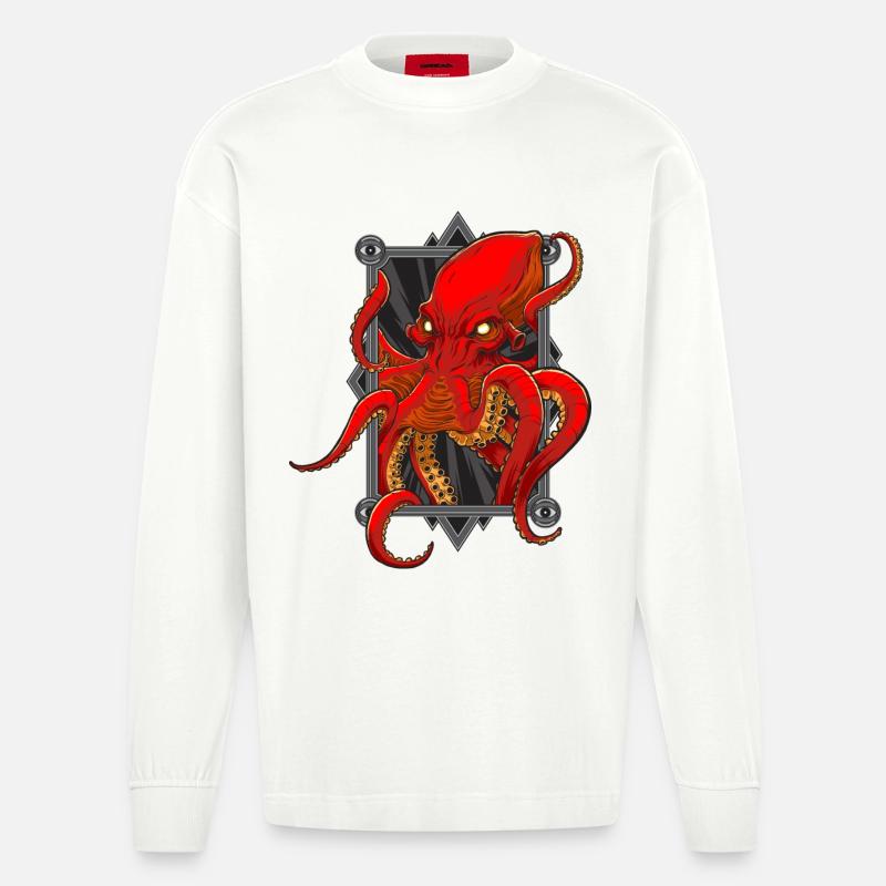 Pieuvres - Manches longues bio épais oversize fabriqué en UE - OFF WHITE