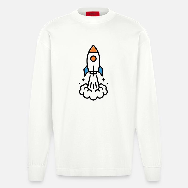 Comic spatial Rocket Launch - Manches longues bio épais oversize fabriqué en UE - OFF WHITE