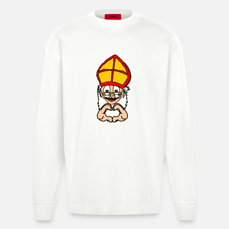 Sinterklaas mit Handgestenherz - Heavyweight Oversized Organic Langarmshirt Made in EU - OFF WHITE