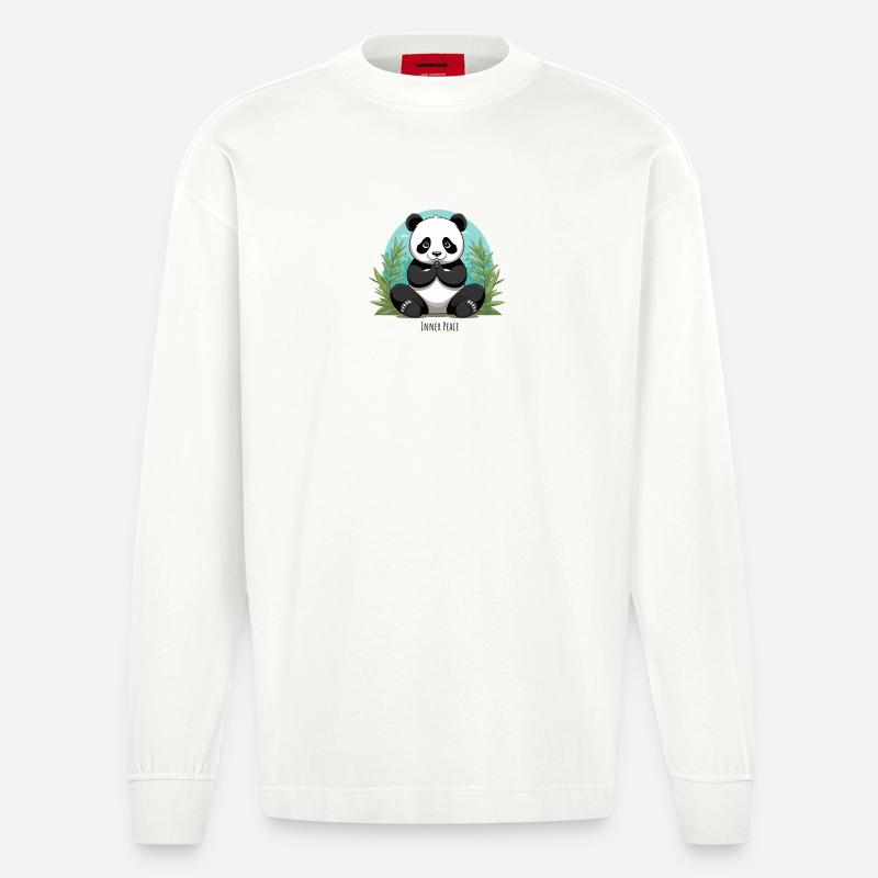 Inner Peace – Meditierender Panda - Heavyweight Oversized Organic Langarmshirt Made in EU - OFF WHITE