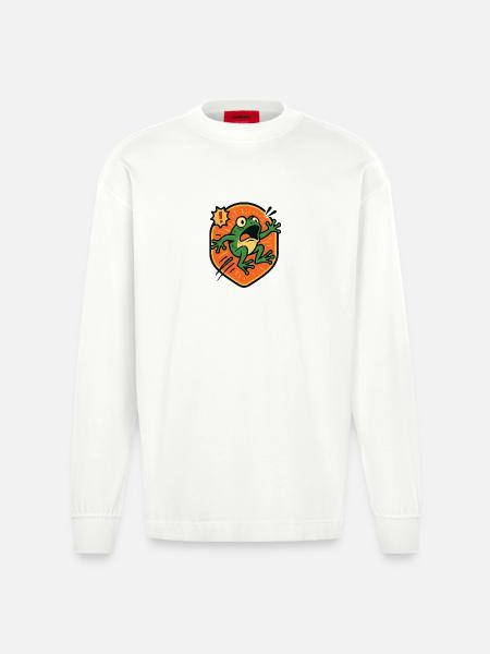 Panic Frog badge - Heavyweight Oversized Organic Longsleeve Shirt Made in EU - OFF WHITE