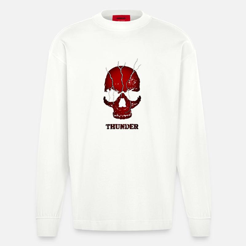 Exploding Thunder Skull - Heavyweight Oversized Organic Longsleeve Shirt Made in EU - OFF WHITE