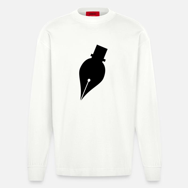 Schreibstift oder Tintenstift-Logo für Schreiber - Heavyweight Oversized Organic Langarmshirt Made in EU - OFF WHITE