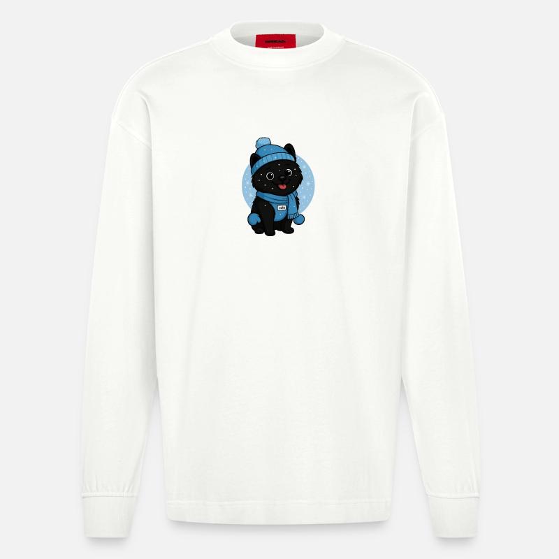 Cuddly Dog Winter Magic - Heavyweight Oversized Organic Longsleeve Shirt Made in EU - OFF WHITE
