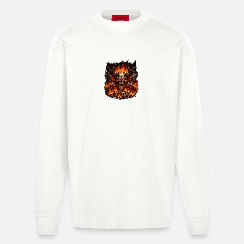 Hellfire Skull Crown - Heavyweight Oversized Organic Longsleeve Shirt Made in EU - OFF WHITE