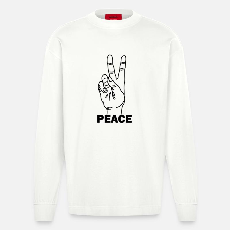 Handgeste Frieden mit Friedenstext - Heavyweight Oversized Organic Langarmshirt Made in EU - OFF WHITE
