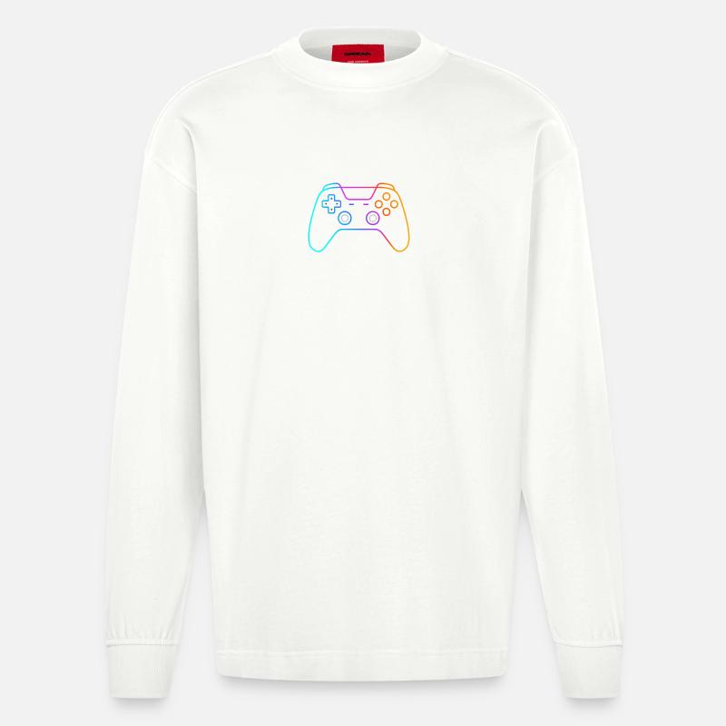 Neon Gamepad – Buntes Controller Motiv - Heavyweight Oversized Organic Langarmshirt Made in EU - OFF WHITE