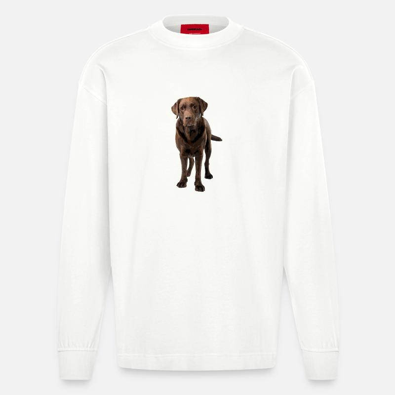 Brauner Labrador Comic Styl - Heavyweight Oversized Organic Langarmshirt Made in EU - OFF WHITE