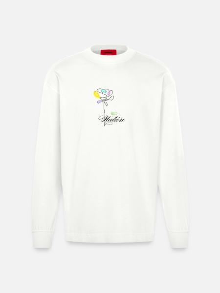 Bunte Bio-Naturblumen - Heavyweight Oversized Organic Langarmshirt Made in EU - OFF WHITE
