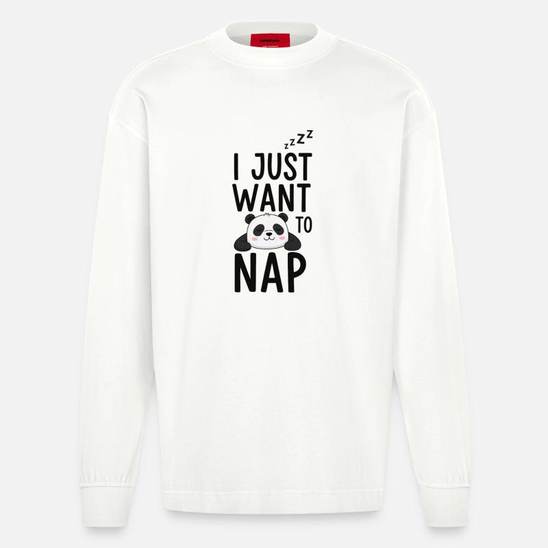 Panda Nickerchen Schlafmodus - Heavyweight Oversized Organic Langarmshirt Made in EU - OFF WHITE