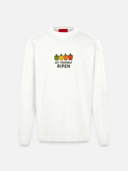 Let Yourself Ripen - Heavyweight Oversized Organic Longsleeve Shirt Made in EU - OFF WHITE