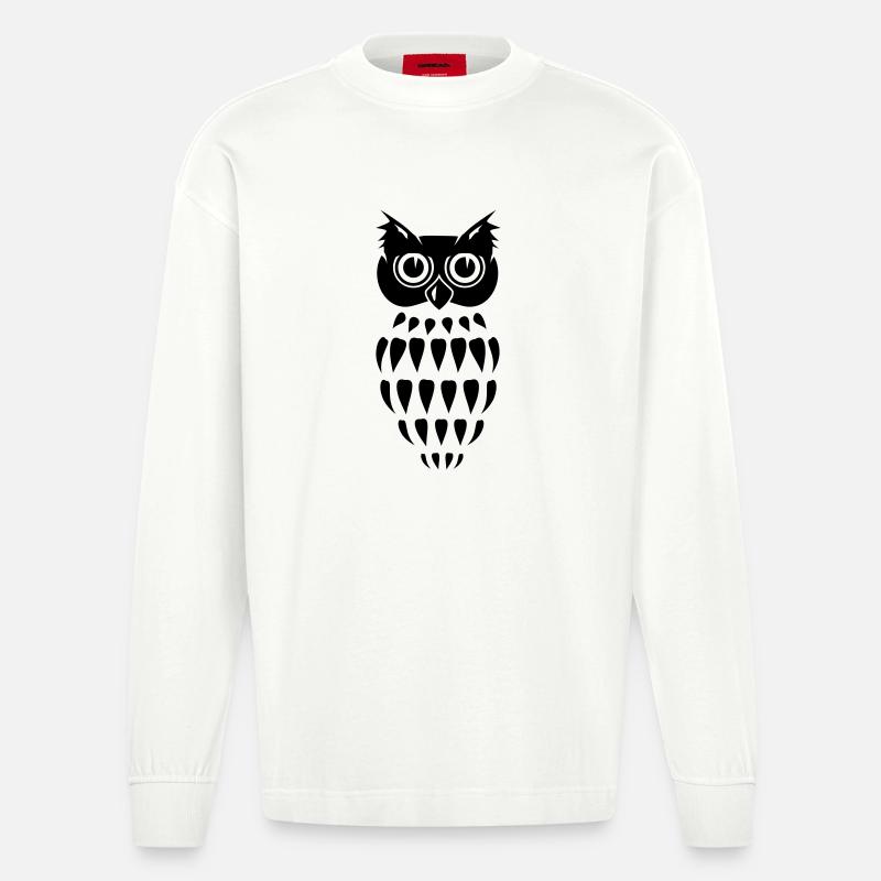 stilisierte Eule - Heavyweight Oversized Organic Langarmshirt Made in EU - OFF WHITE