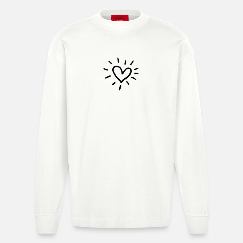 Herz Sonne Doodle: Strichkunst Liebe - Heavyweight Oversized Organic Langarmshirt Made in EU - OFF WHITE