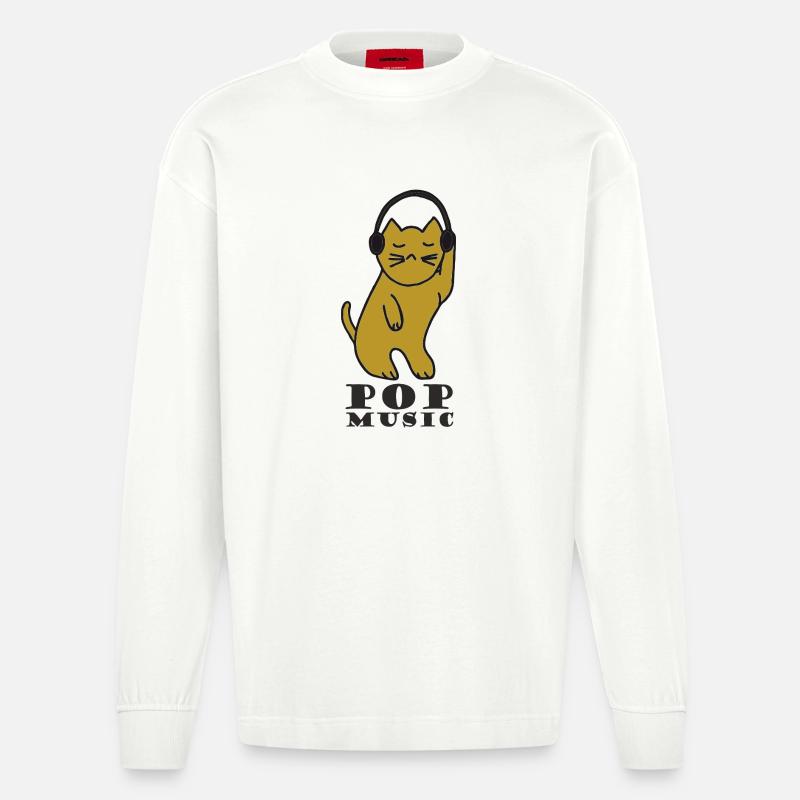 DJ chat avec un casque - Manches longues bio épais oversize fabriqué en UE - OFF WHITE