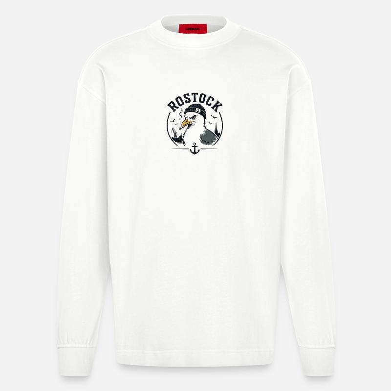 Rostock Möwe mit Pfeife - Heavyweight Oversized Organic Langarmshirt Made in EU - OFF WHITE