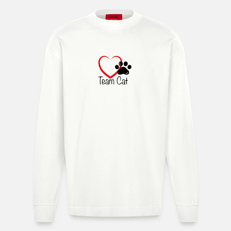 Team Cat mit Herz - Heavyweight Oversized Organic Langarmshirt Made in EU - OFF WHITE