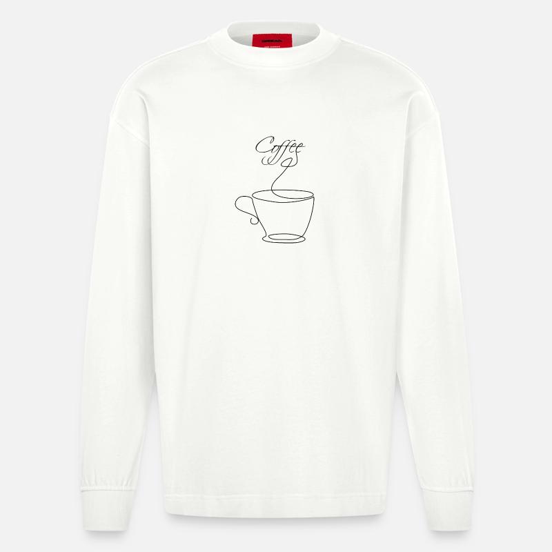 Kaffee Coffee Lineart Design - Heavyweight Oversized Organic Langarmshirt Made in EU - OFF WHITE